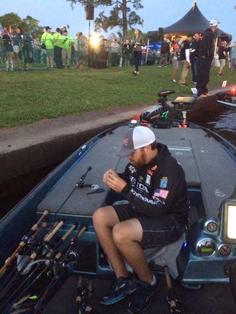 With 15 minutes before launch, Alabama's Jesse Wiggins looks for some magic baits to change his luck and get inside the top 25 today and fish tomorrow.  