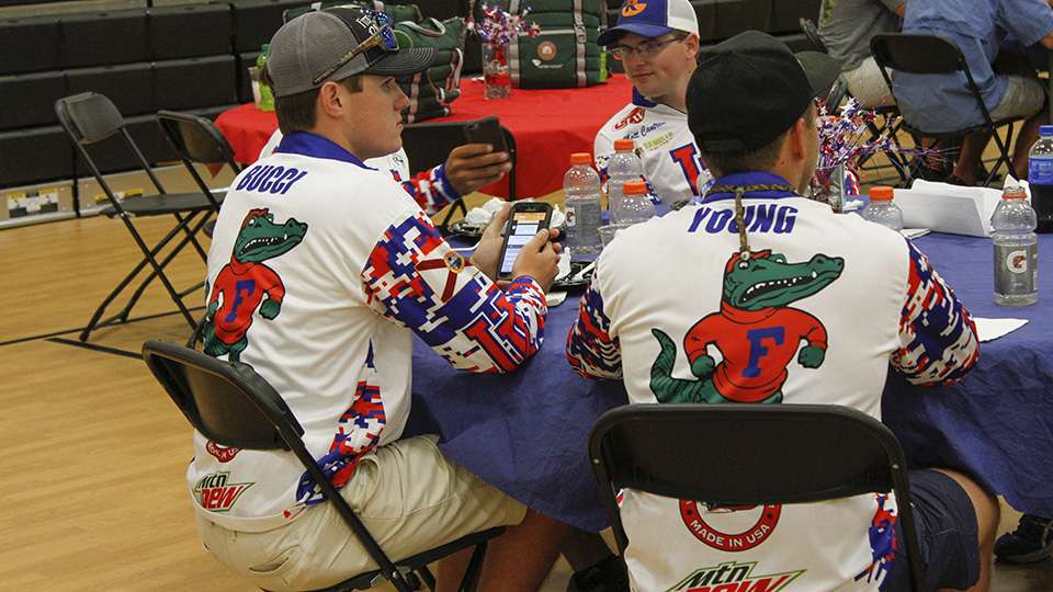 The Florida Gators are grubbing out on the provided dinner.
