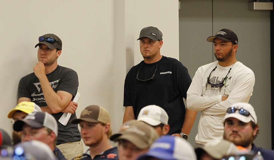 Standing in the back are Hunter McKamey, Kyle Oliver and Tyler Woolcott are all Florida anglers. McKamey and Oliver were the 2014 Southern Regional Champions and Woolcott is in his second year fishing the Carhartt Bassmaster College Series.

