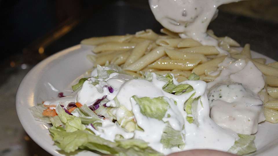 Ranch on the salad and Alfredo on the pasta was this anglers go-to.