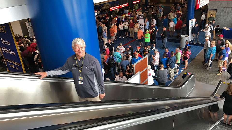 As the crowds lined up to get into the Classic Expo, our roving reporter skipped out on the last seconds of the morning live broadcast to capture longtime B.A.S.S. Editor in Chief Dave Precht take the escalator up to the temporary office. Precht has worked 40 of the 47 Classics, and said his first was the most memorable.