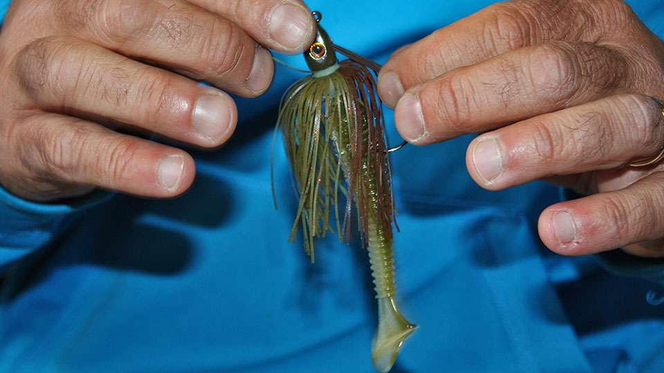 A Strike King swim jig with a Rage Swimmer trailer is also in his arsenal.
