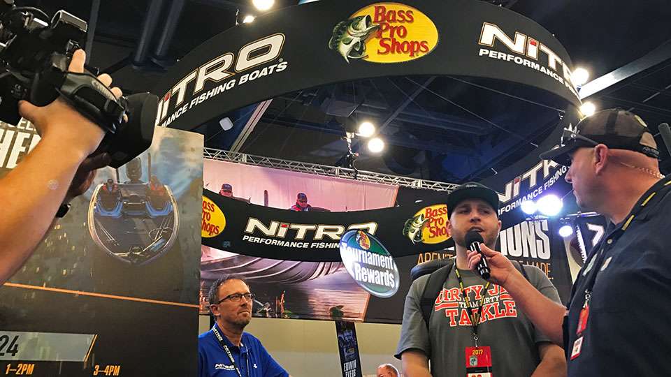 Dave Mercer went over to the Nitro booth to interview Nick Dulleck, an angler from San Jose, Calif., who caught the potential IGFA world record spotted bass from New Bullardâs Bar Reservoir this winter.