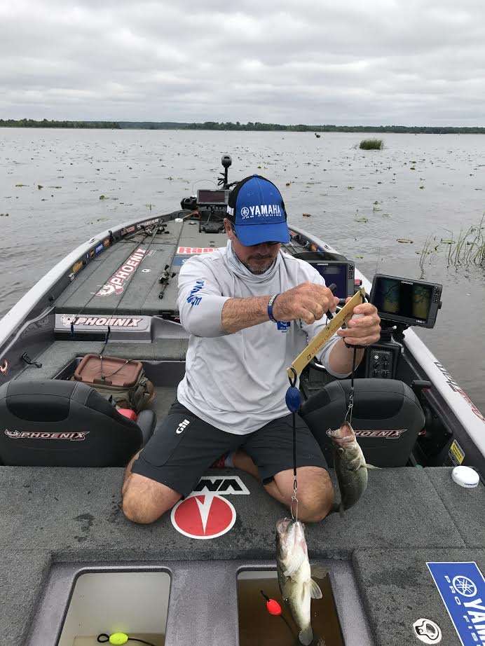 Randall Tharp put his sixth keeper of the day in the boat and has now started to cull.  He's fishing calm and confident while picking apart every piece of cover he comes across.