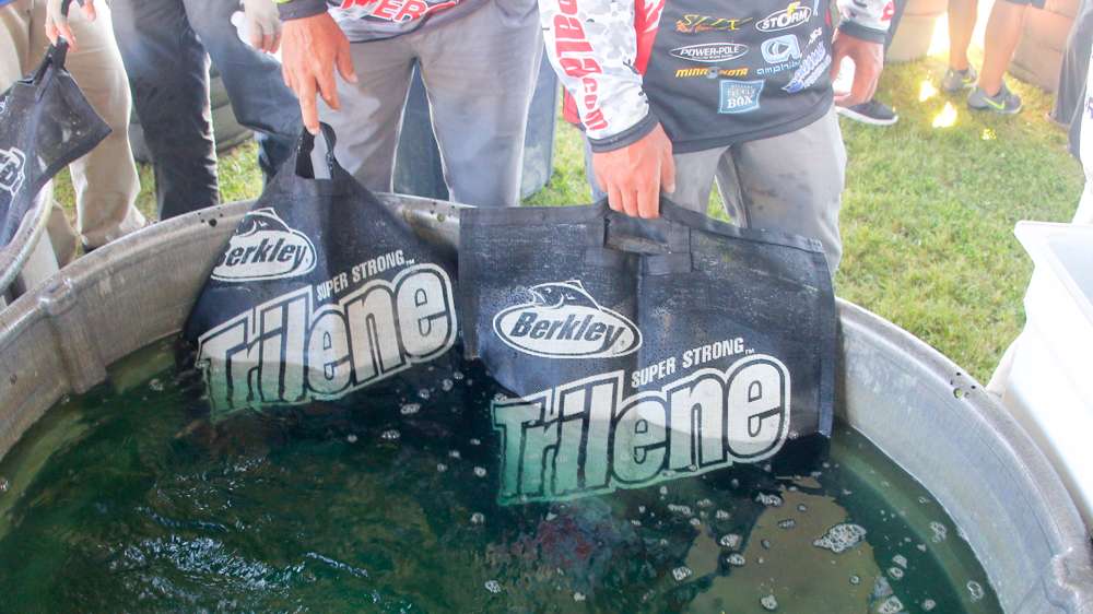 Anglers bring their Berkley Bags to the stage.