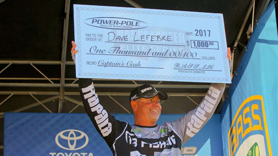 Lefebre picked up a $1,000 bonus check, or 