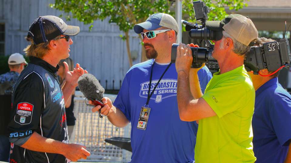 After stepping off-stage he was interviewed by both Bassmaster staff writers and for Bassmaster television. 
