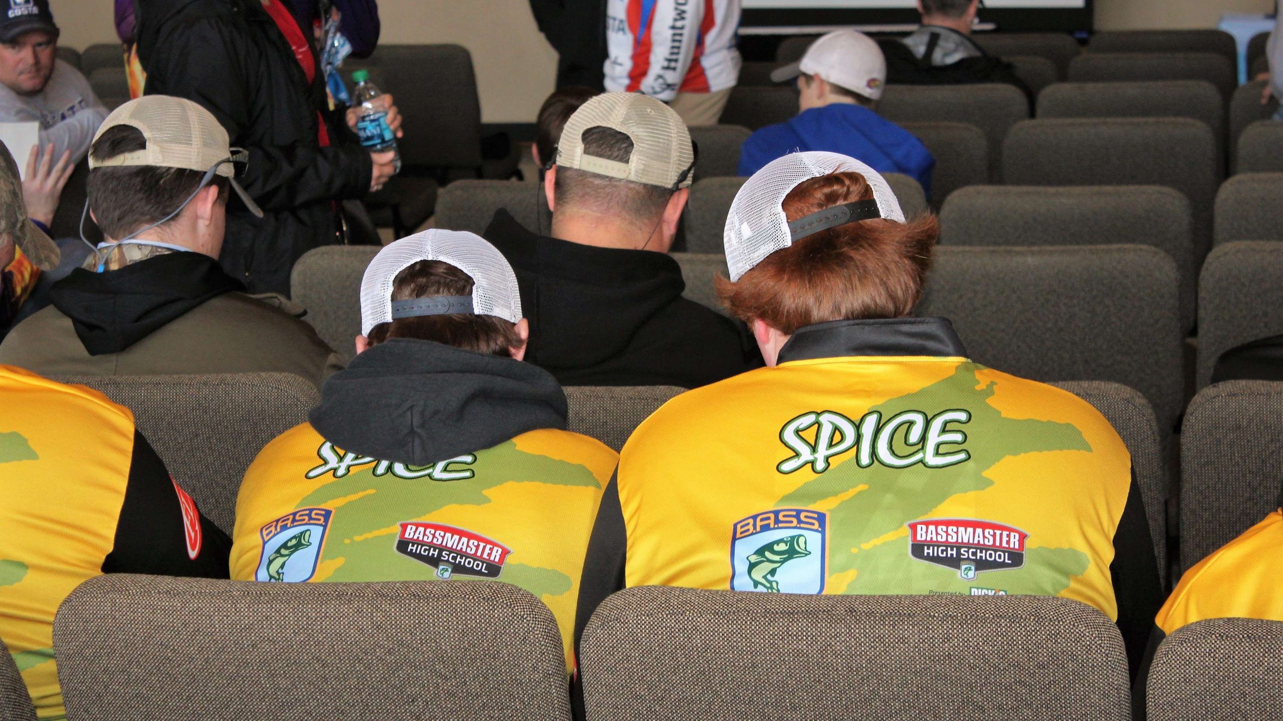Brenden and Logan Spice sport the B.A.S.S. and Bassmaster High School logos on the backs of their Everest (Wisc.) High School jerseys.