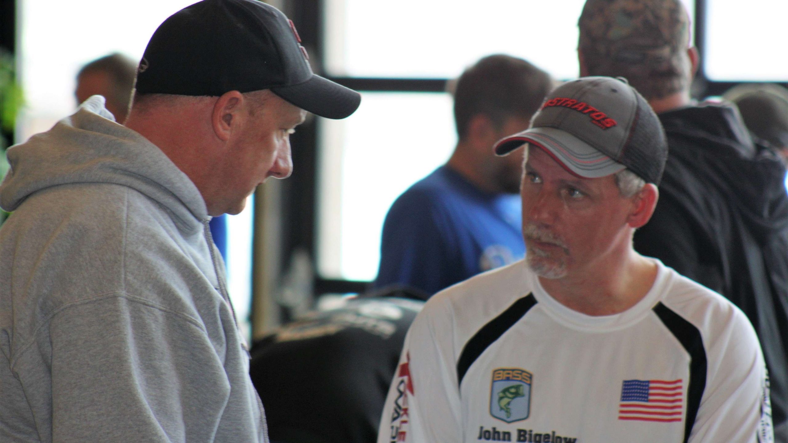 For every high school angler, there is a coach, a parent, or mentor helping in the wings. Here, two such fellows chat during registration Saturday at Camden on the Lake Resort.