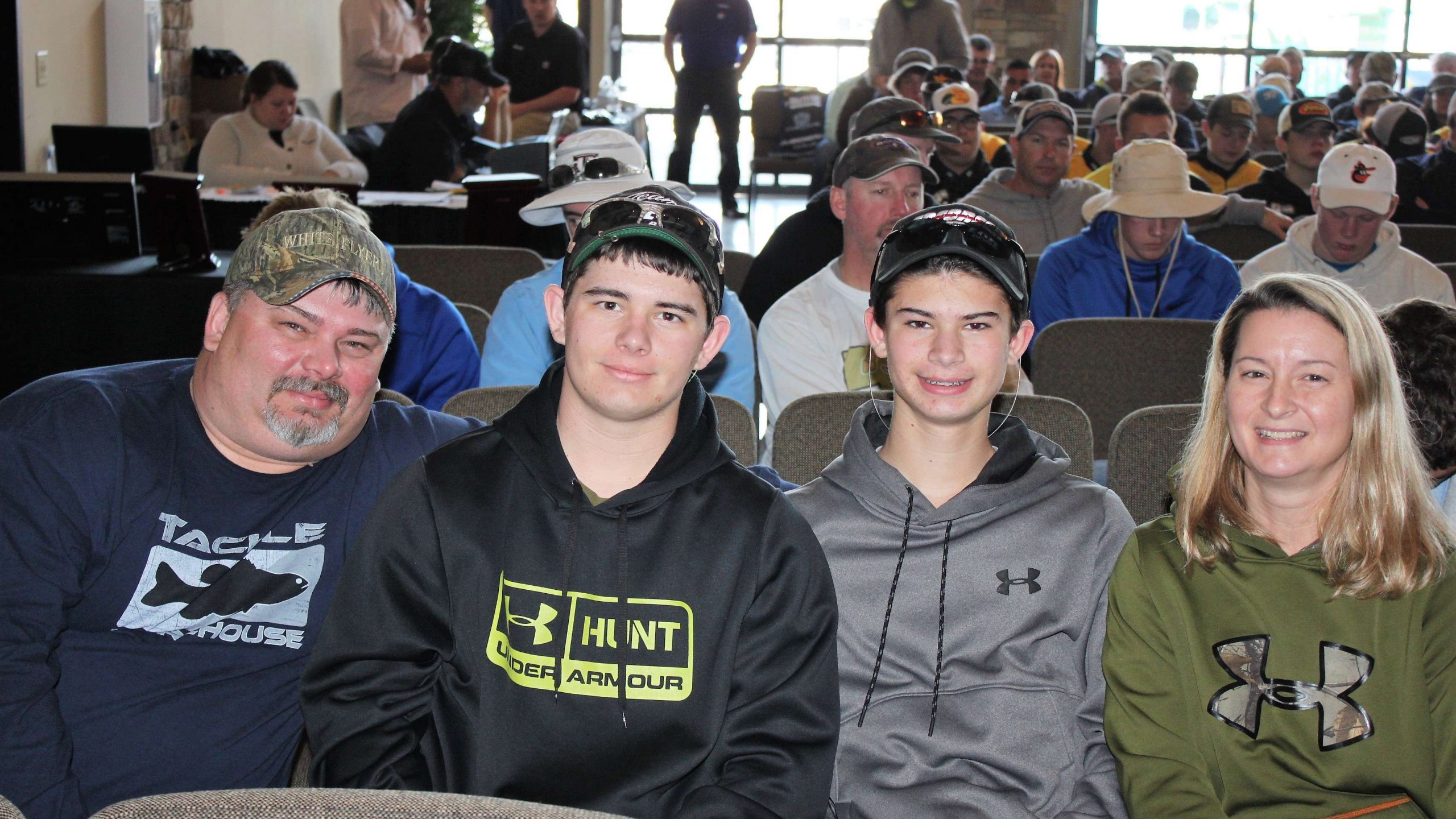 Here from the McGivney Bass Club in Illinois are anglers Ethan and Blake Jones. They are flanked by their dad Jeff, at left, and mom Tia at right. 