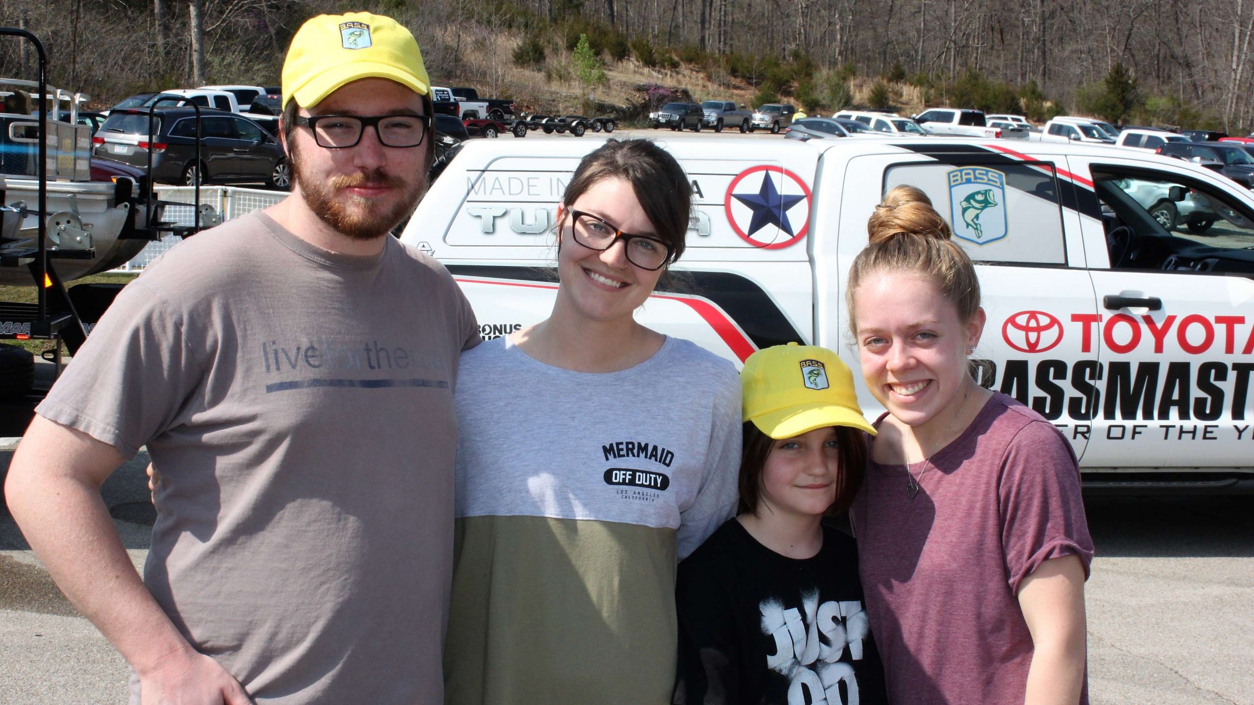 Volunteers are a huge part of the B.A.S.S. community. Pictured from left are Kyle Matthews, Melissa Eagan, Chaz Eagan, and Kenzie Beeler who drove down from Lee Summit, Missouri to lend a hand. 