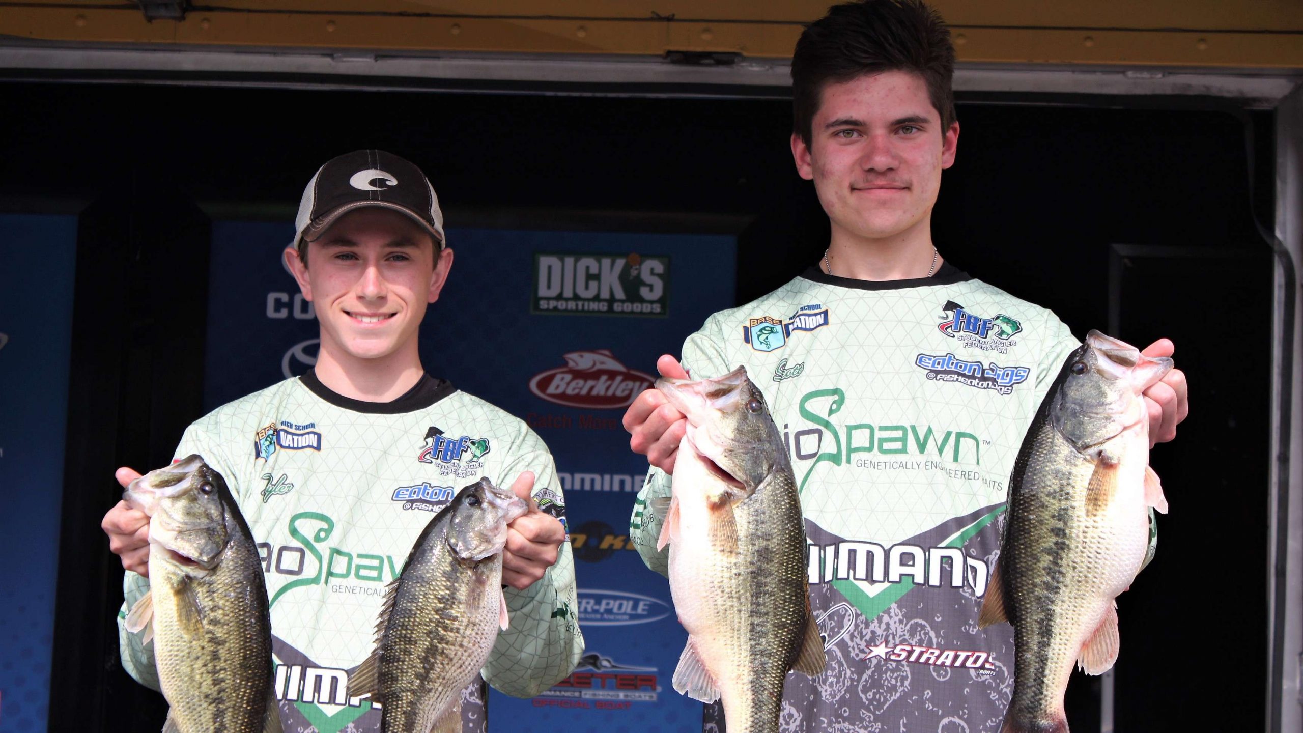  Tyler Christy and Scott Springer of Illinois re all smiles as they hold up four fish that weighed 12-9. That total earned them seventh place overall.