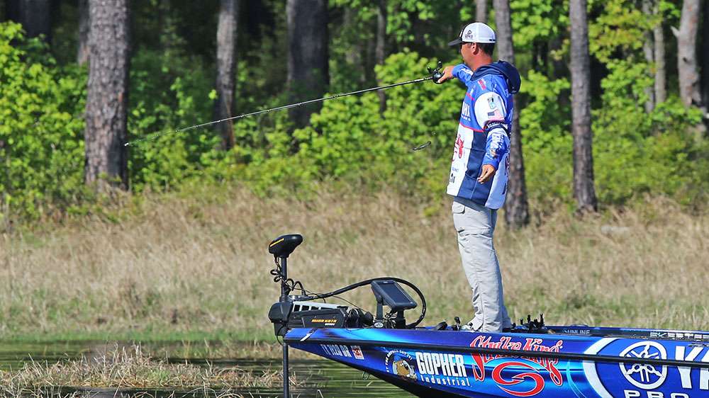 Faircloth goes to work looking for big bass in skinny water. 