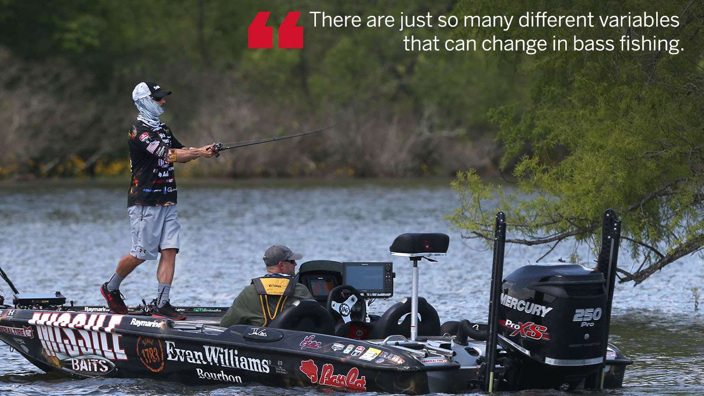For John Crews, bass fishing is about the challenge of the sport and the friends you have on tour. âIn the sport of bass fishing, variables change by the minute,â John said. âYouâre chasing a fish thatâs not held in one place by gravity like an animal would be on the ground. They can make just a little swish of their tail, and theyâre 15 â 20 feet down. Thereâs just so many different variables that can change in bass fishing, thatâs one of the things that I like about it, and the other is the friends that I travel with. Ish Monroe and Mike Iaconelli are kinda like my brothers. We have a great time when weâre at the events. We work our butts off, but we enjoy each otherâs company. And weâre like family.â 
