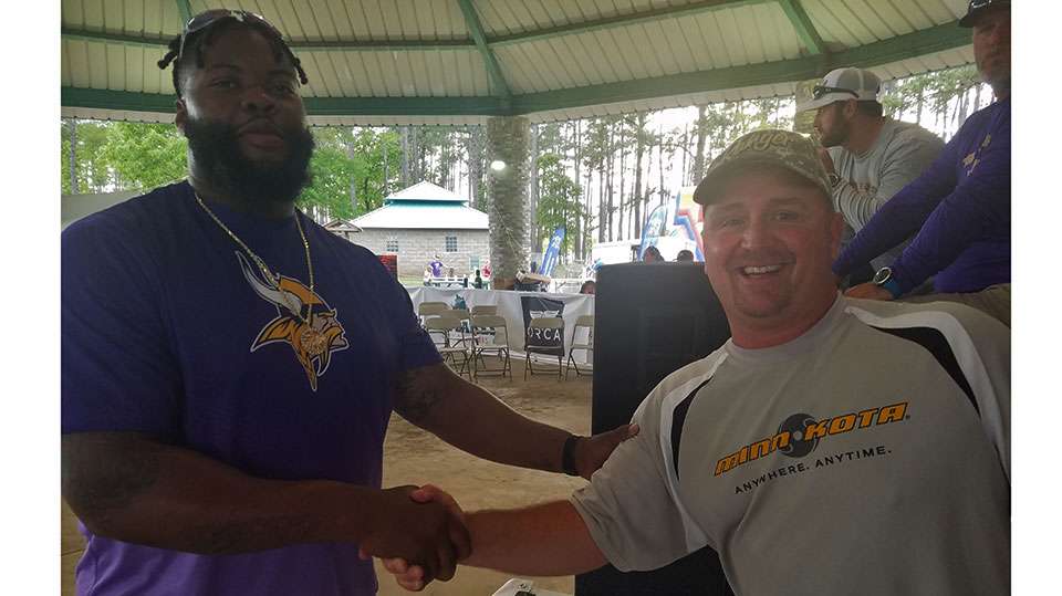 Vikings defensive tackle Linval Joseph was the successful bidder on a saltwater fishing trip guided by Elite pro Koby Kreiger.