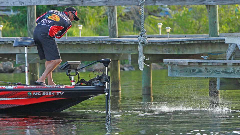 VanDam, and several other Elite Series anglers took advantage of the early morning shad spawn for their first keepers of the day.