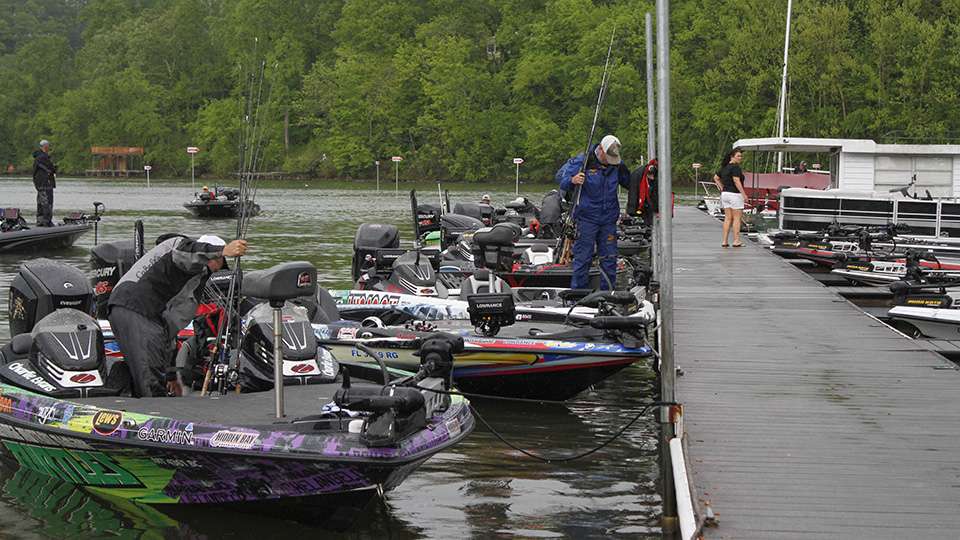 Boats check-in after Day 1 of competition at the Bass Pro Shops Bassmaster Southern Open #2 on Lake Chickamauga.