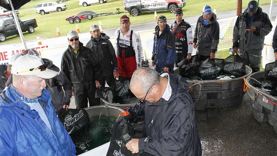 Anglers bagged up their catches and head to the tanks where they wait until weigh-in starts.