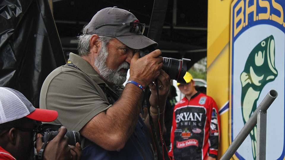 Bassmaster photographer James Overstreet dials in another weigh-in shot of some of Lake Chickamauga's beautiful bass.