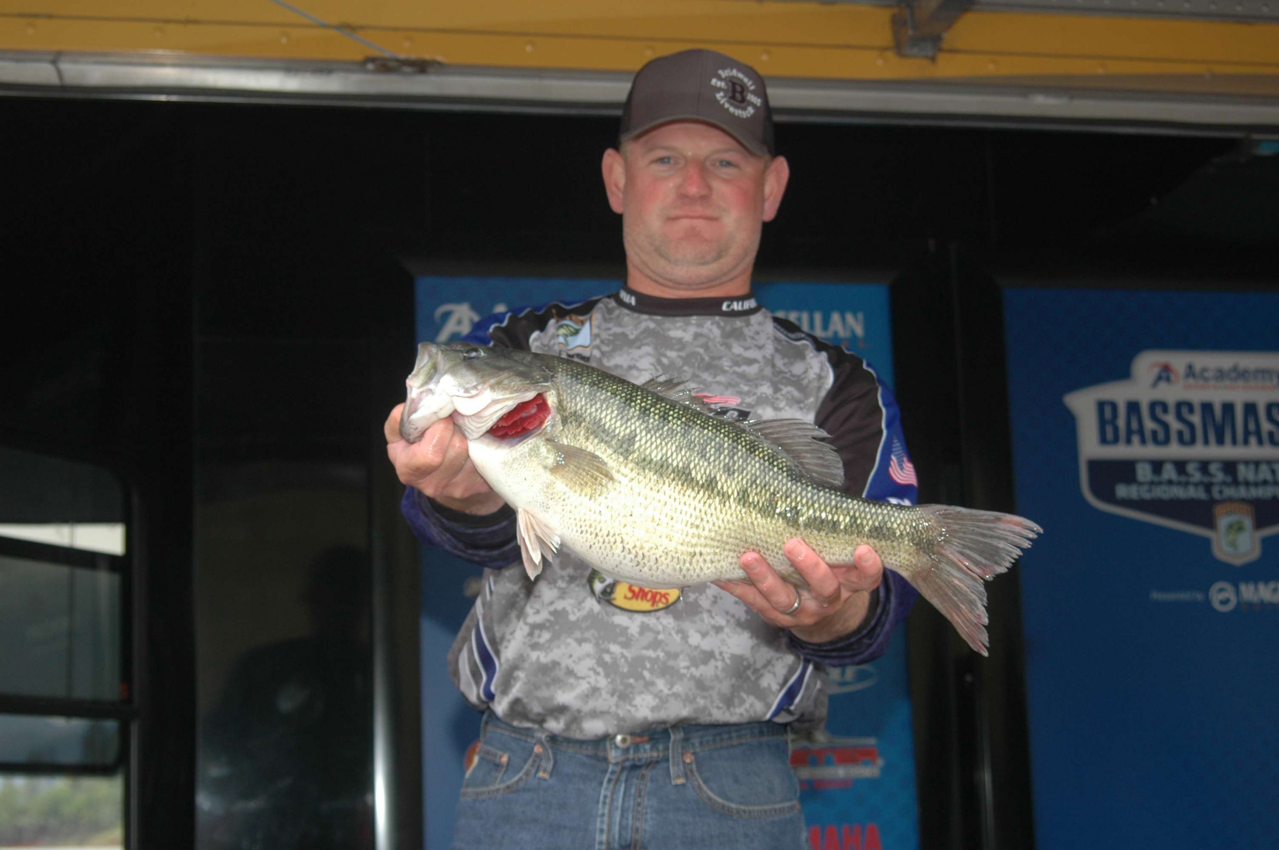 Nick Wood on the California B.A.S.S. Nation team caught a 6-pound, 9-ounce spotted bass at Lake Shasta. It was the Big Bass on the first day of the tournament.