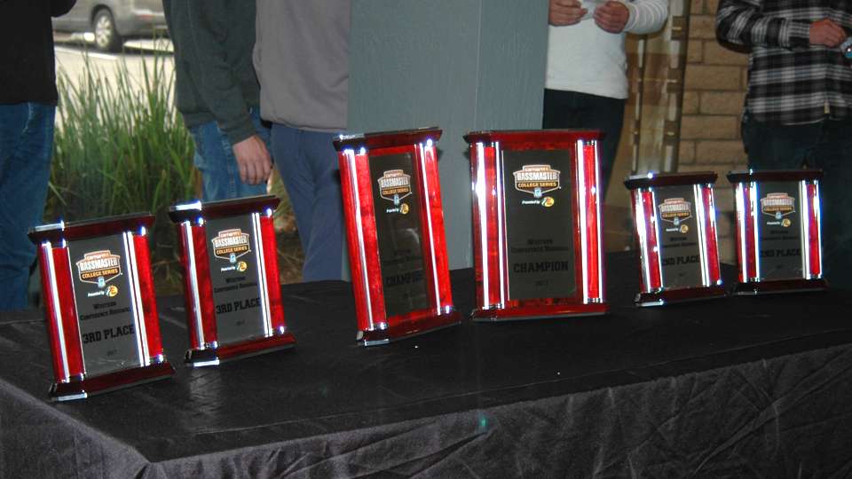 The team trophies were displayed during registration for the Carhartt Bassmaster College Series Western Regional presented by Bass Pro Shops at Lake Shasta.
