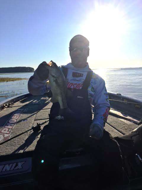 Chad Morgenthaler finds his first fish of the day to get things started here in Toledo Bend.