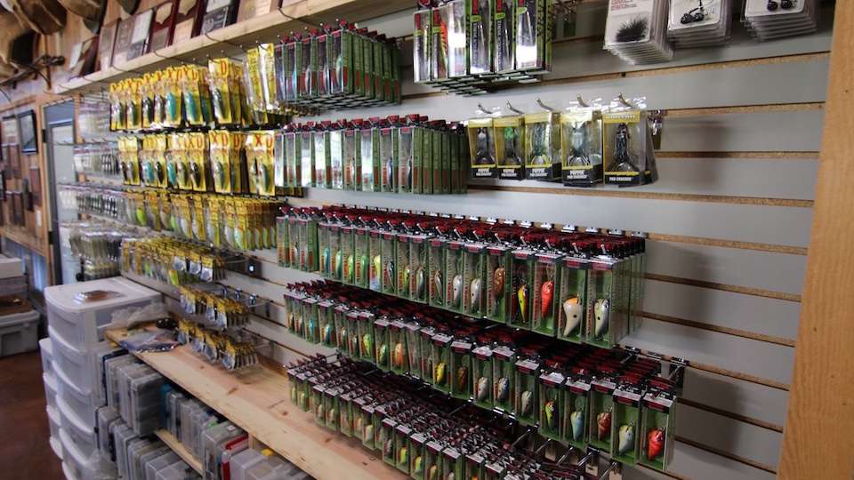 Slatwall panels make the task of organizing lures easier. The sliding mounts are easier to arrange and look better than standard pegboard.  