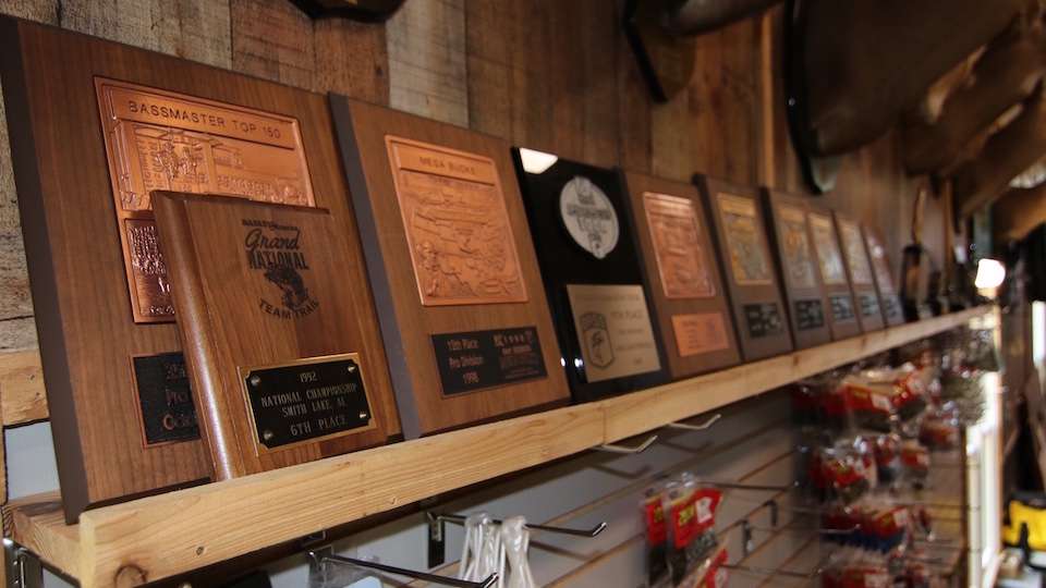 Nostalgia Row is an appropriate name for this side of the room. Back in the day, the forerunner to the Elite Series was the Bassmaster Top 150 tour. Swindle did well in many of those events and here is the proof.  