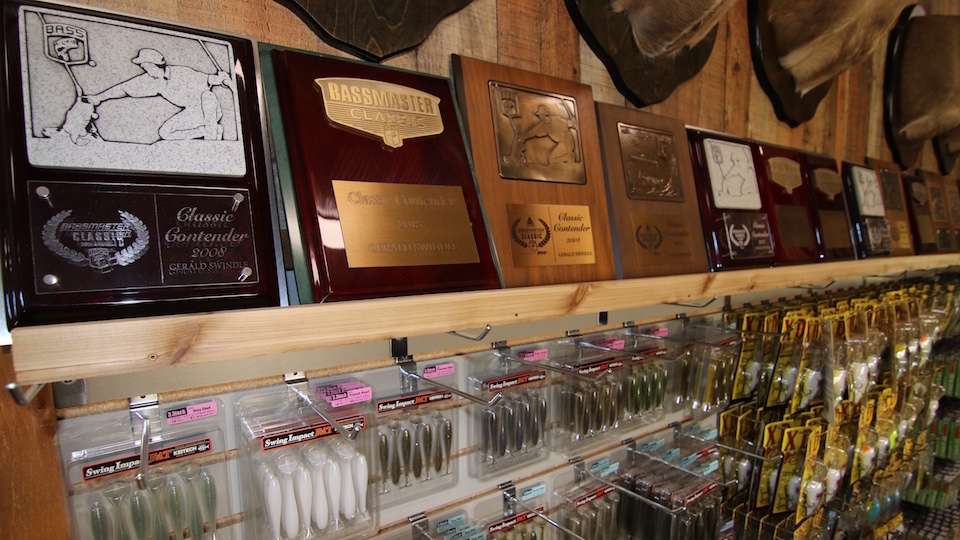 Swindleâs participation plaque for the 2008 Classic begins a long row of trophies earned through the years.  