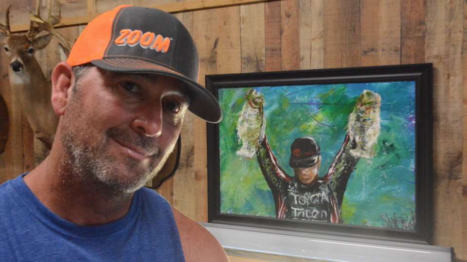 Another meaningful memento is this artwork painted by a family friend. It depicts the moment when Swindle weighed his final catch at the 2016 Toyota Bassmaster Angler of the Year Championship.  