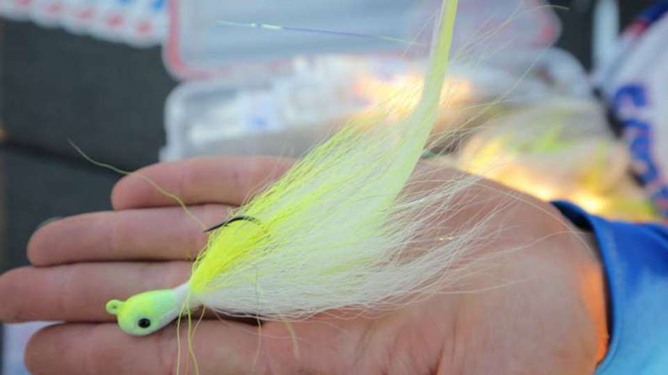 <b>What type of jig do you depend on during the summer?</b><br>
âWithout a doubt, the hair jig is a great offshore bait for big postspawn bass, especially when theyâre relating to the bottom on humps and ledges,â Wheeler said. âThe perfect match is a 1/2-ounce hair jig on 12-pound test fluorocarbon. The fall rate of that combo is perfect. Sometimes, though, Iâll go up to 14-pound test, for a little more security, and match it with a 5/8-ounce jig; itâs a heavier line, but also a heavier weight, to still give it the right fall.â
<p>
A hair jig was a key component to Wheelerâs offshore win at Lake Chickamauga during BASSfest. Wheeler adds that the key retrieve for the hair jig is to hold the rod tip up, let the bait go to the bottom, quickly crank the reel two or three times and let the jig fall back to the bottom on slack line then repeat.
