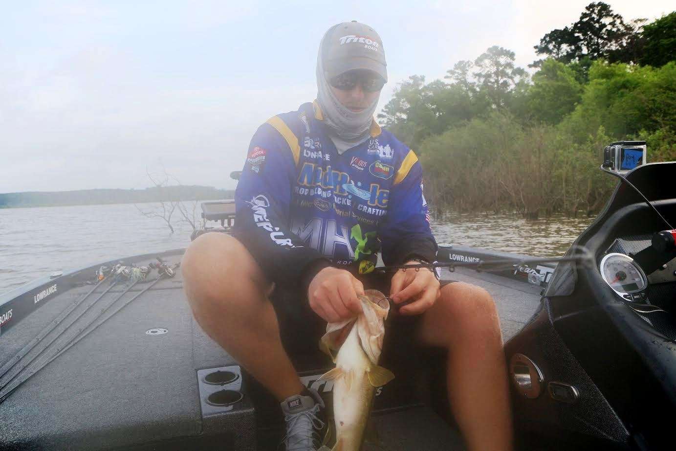 Bradley Roy starts his day fast with three fish on his first 10 casts. Here is a nice 3.5-pounder.
