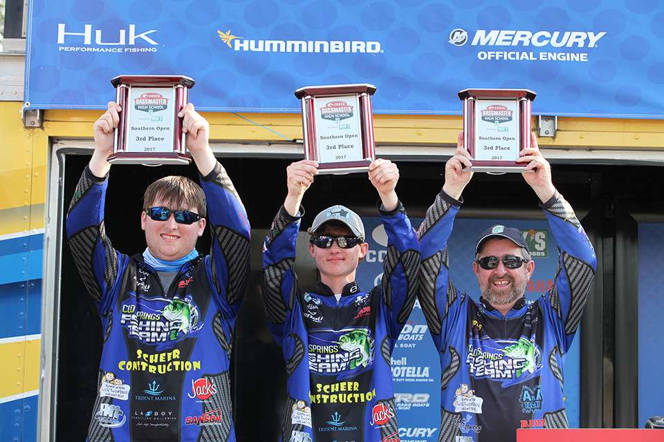 Houston Calvert and Chase Abbott, the Cold Springs Fishing Team, along with their coach, take third place.