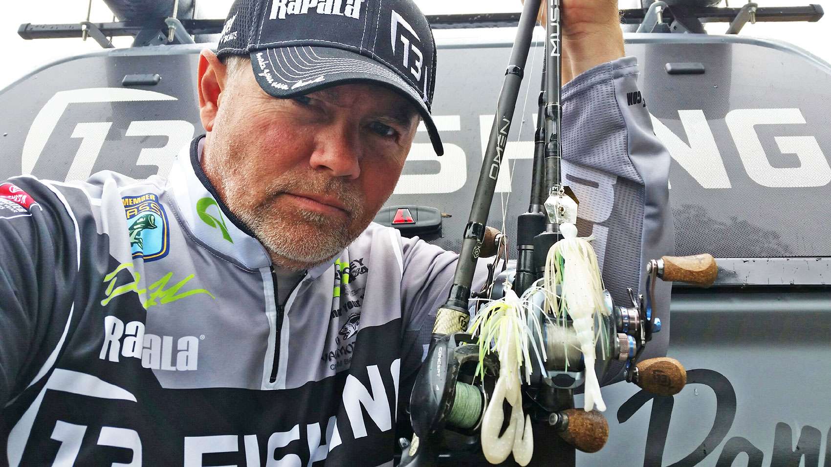 <b>Dave Lefebre</b><br> Dave Lefebre fished a shallow flat featuring a mix of aquatic grasses and lily pads. He chose this trio of lures. From right, Z Man Original Chatterbait, custom skirt and craw trailer. At left is a Terminator Swim Jig with a craw trailer.  