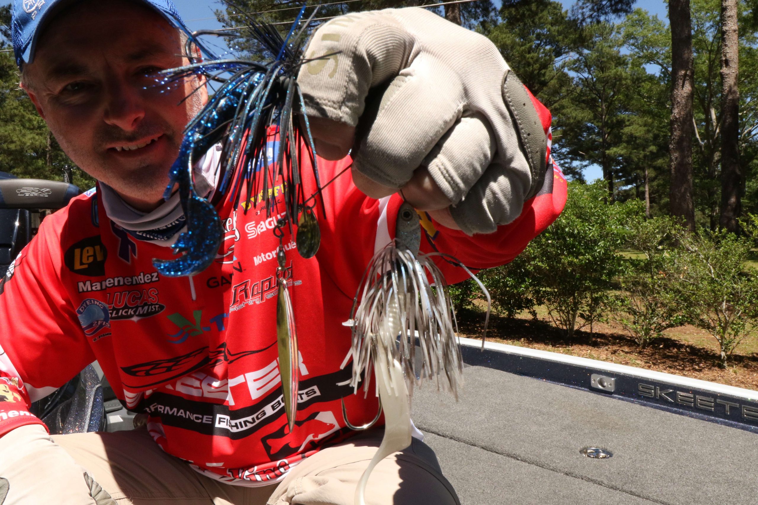 On Championship Monday he used this 3/8-ounce jig with Strike King Rage Tail. Alternatively he used this 1/2-ounce Strike King Premier Plus Spinnerbait with 6-inch ribbon tail worm. Ironically, he used that very lure to win the 2005 Bassmaster Southern Open on West Point Lake. 
