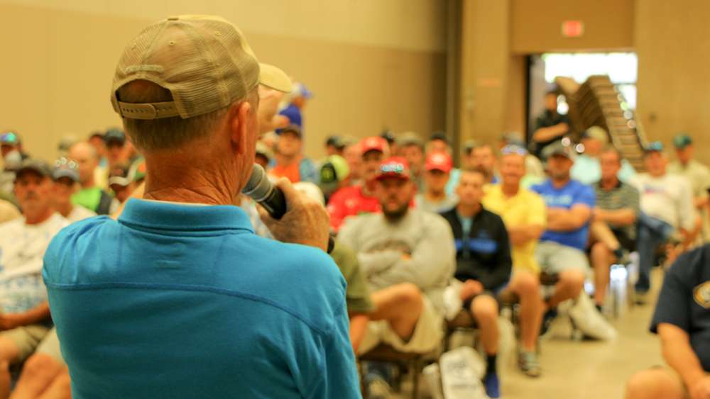 B.A.S.S. Tournament Director Trip Weldon addresses the room full of judges for the 2017 Toyota Bassmaster Texas Fest benefiting the Texas Parks and Wildlife Department on Lake Sam Rayburn. 