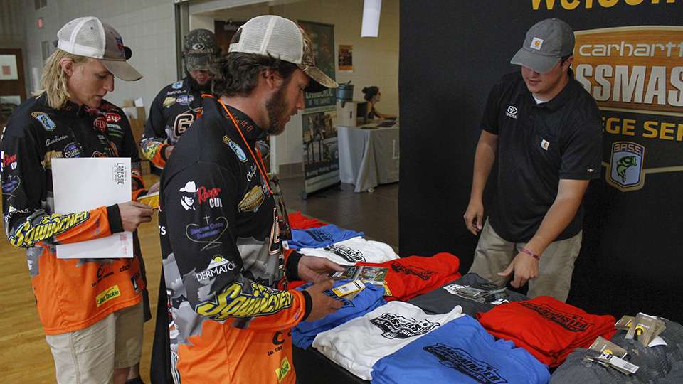 Luke Stoner of Carhartt and Dynamic Sponsorships had the first booth in line as anglers walked in.