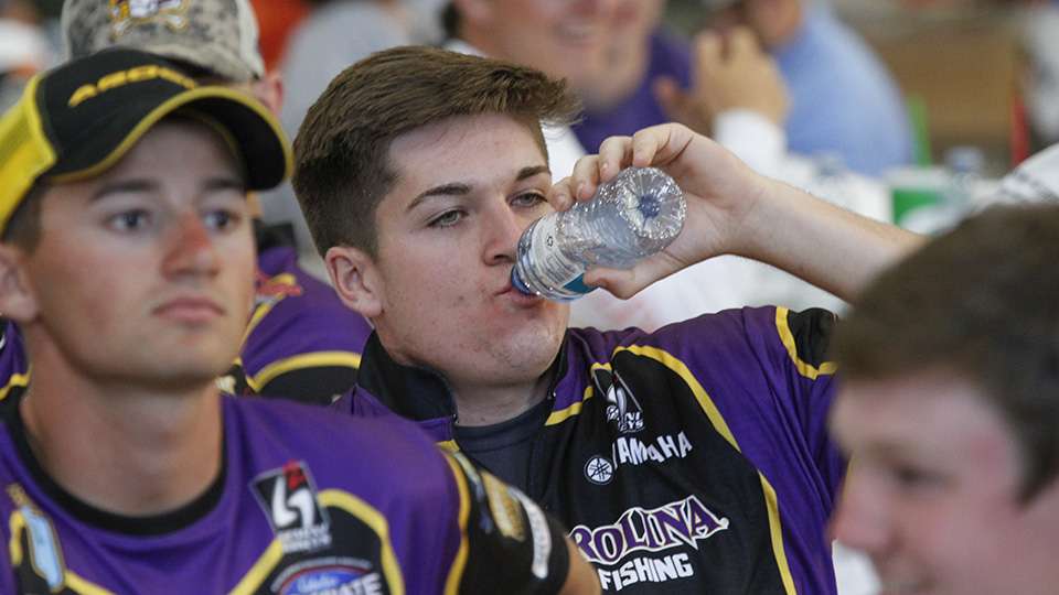 Meanwhile, Jordan Wise of East Carolina rehydrates after a hot day on the water.