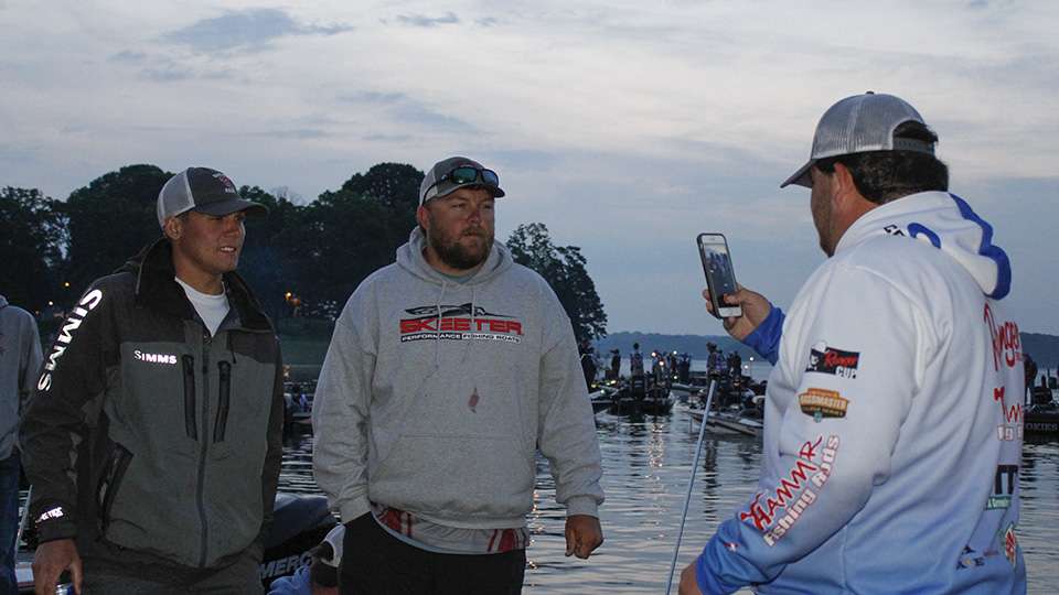 Ty Cox (right) gets Mississippi State's weight predictions for this event. To see what they said, just add bass_nation on snapchat to follow a different college teams day throughout this event.