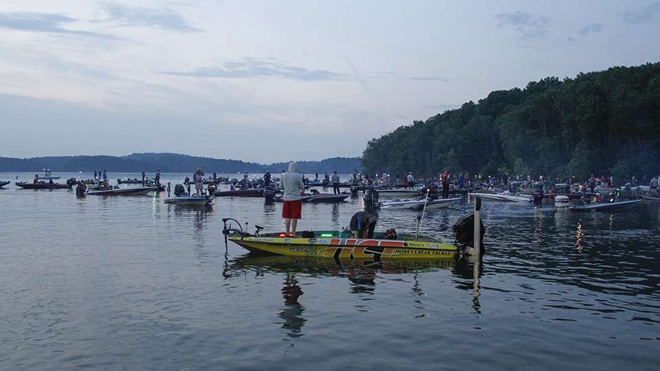 The 160 boats or so launch and await Hank Weldon's call for the takeoff. It was slated for 6:30 a.m. ET.
