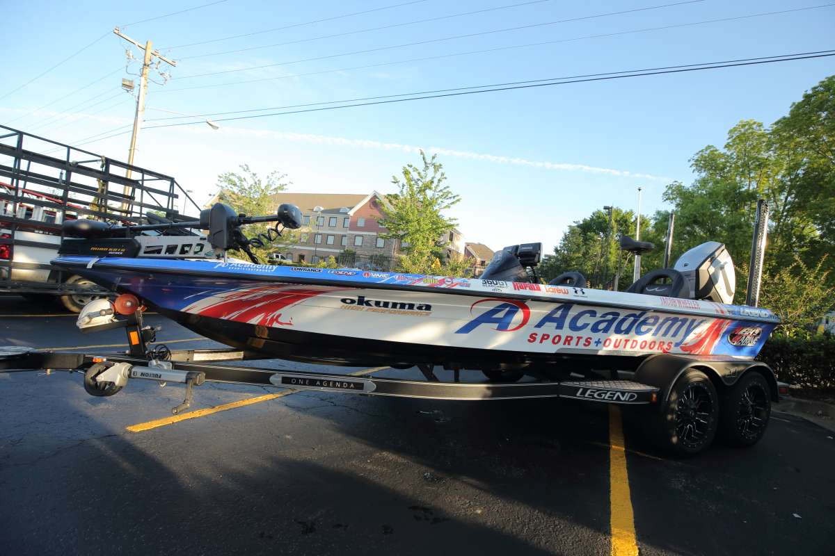 Indiana pro Jacob Wheeler fishes the Bassmaster Elite Series in a Legend V20 powered by an Evinrude 250 E-TEC G2. Wheeler tows the big rig all over the country with his Toyota Tundra. 