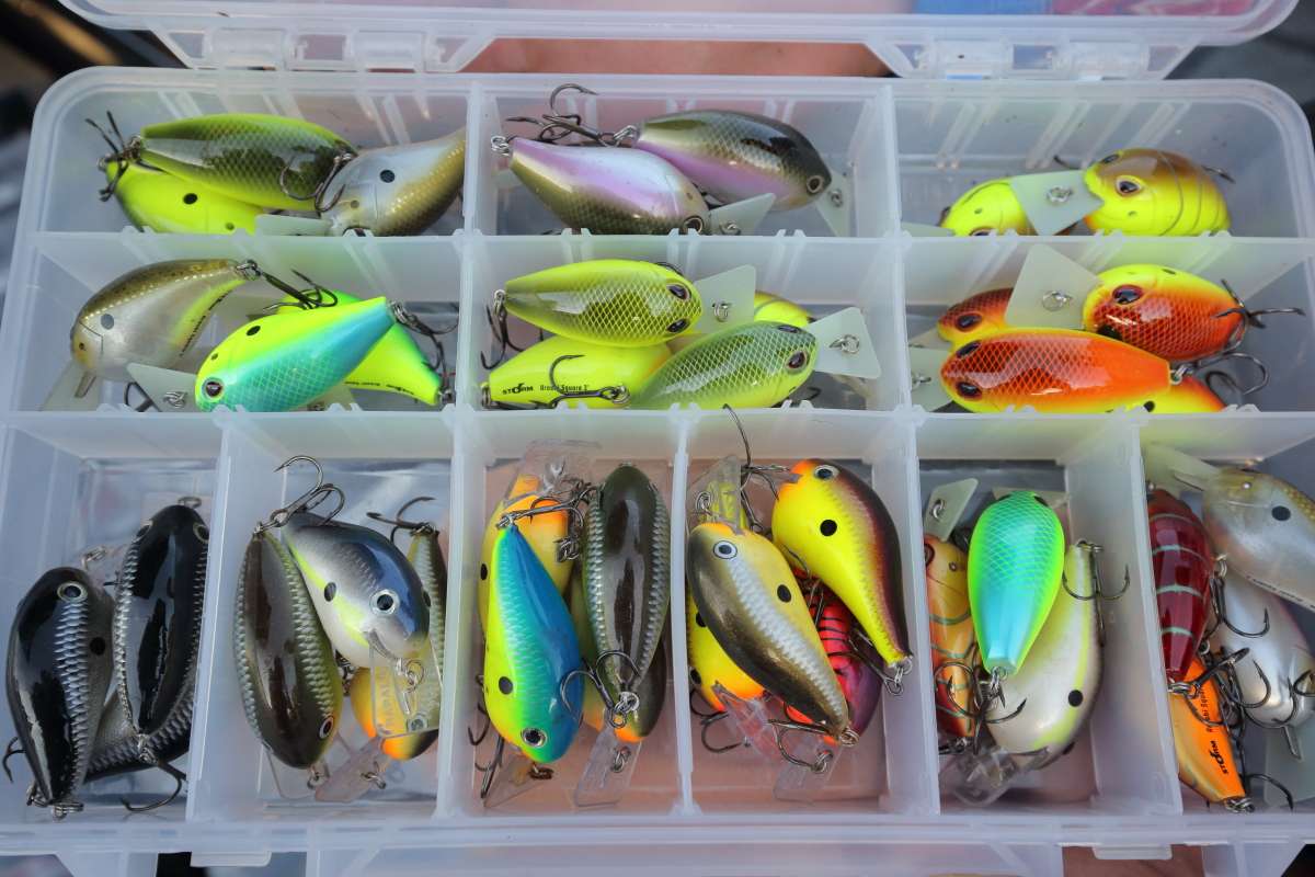 A box filled with Arashi Square 3 and Rapala DT Flats is one of his favorites.