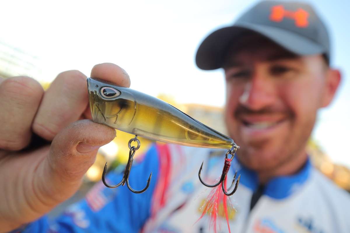 Of course, it's hard for him to resist topwater fishing and baits like this new walking Pop-R bait.