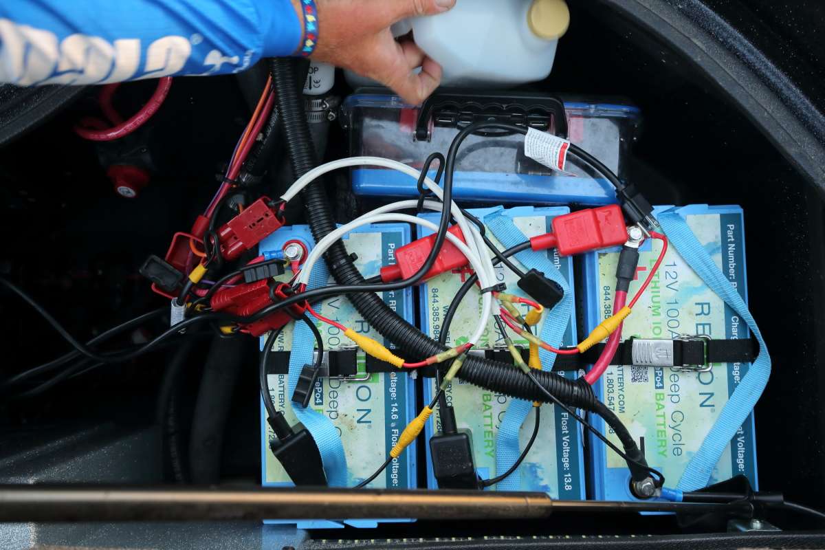 He runs lithium batteries, but leaves his charger in his truck to save on weight while fishing. 
