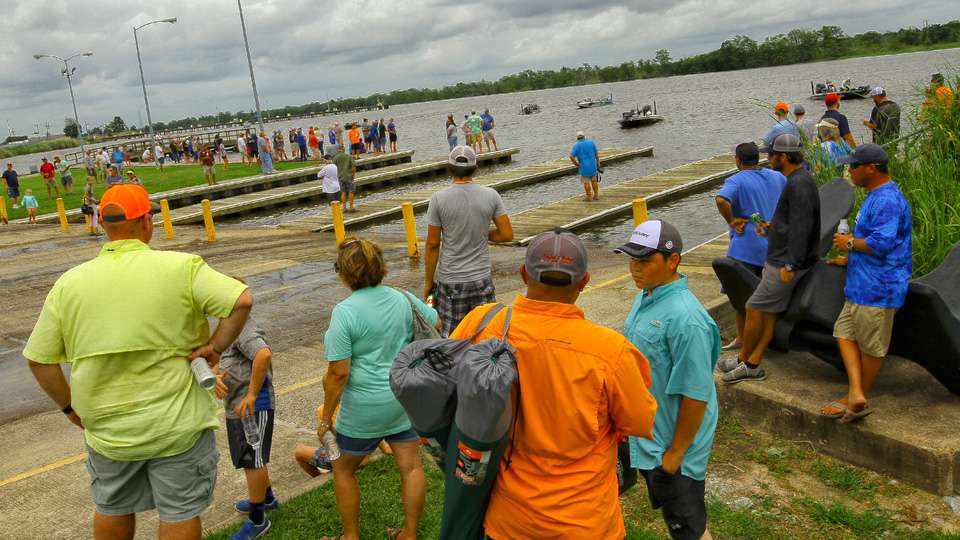 The anglers arrive back at the ramp for the Day 3 weigh-in of the Bass Pro Shops Central Open #2 on the Sabine River out of Orange, Texas.