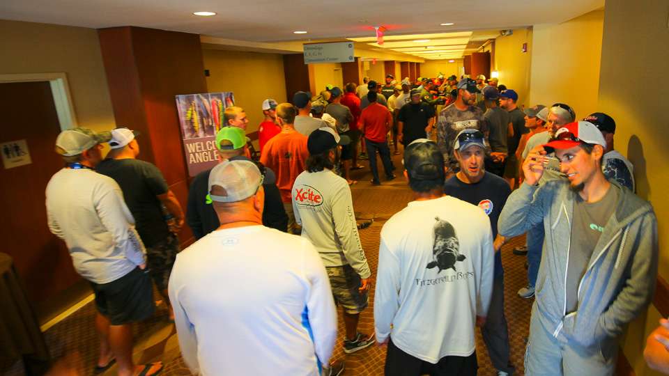 Anglers gather in line as registration got crowded before the official meeting began.