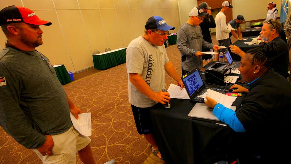 David Dudley makes his way to the registration table where they check your fishing license and you sign the necessary paperwork.