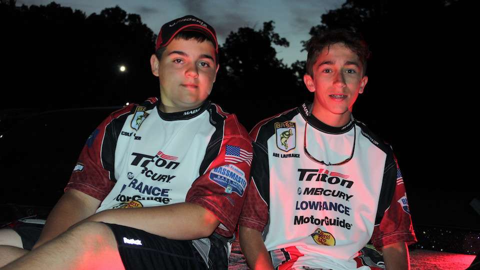 Colby Carrier and Abe Lafrance of Maine are in fourth place heading into Day 2 action. They caught a 6 1/2-pounder on Tuesday, the second heaviest bass on Day 1.