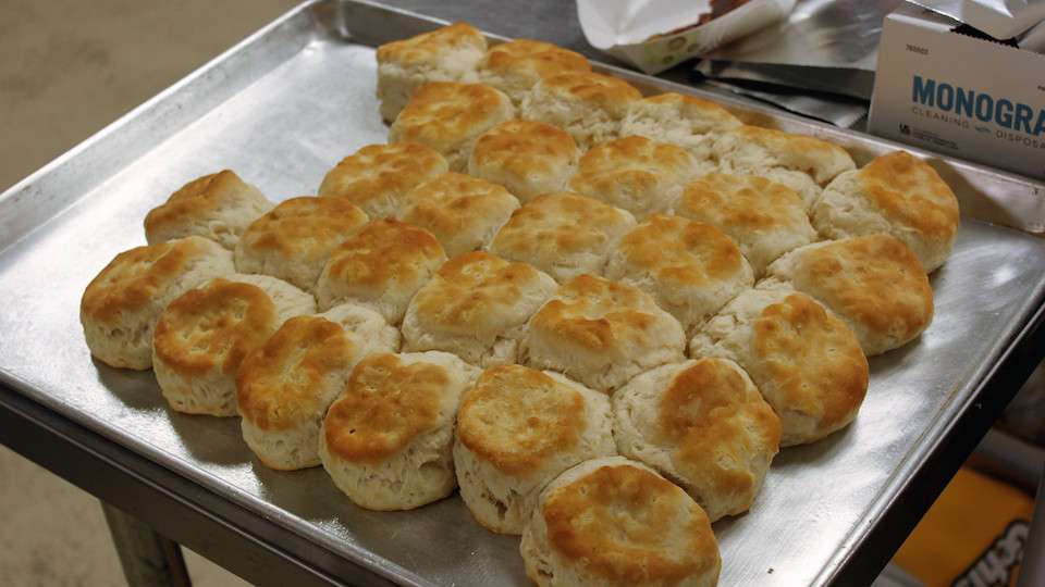 The grill is a really nice touch to the 1,000 Acre Recreational Lake. Hot biscuits were among the items young anglers and their families could snack this week.
