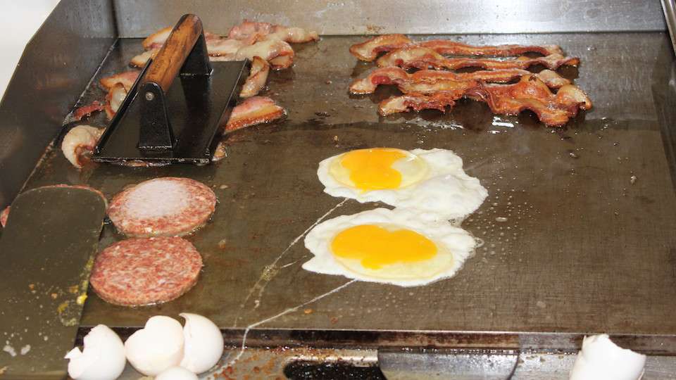 And there are fried eggs, bacon and sausage to pile high on those biscuits, too.
